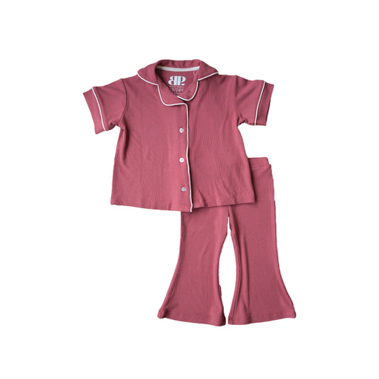 Berry Ribbed | Girl's Flare Set