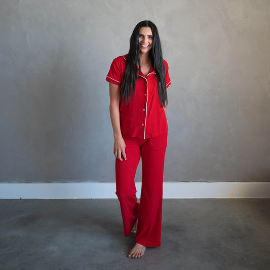 Crimson Red | Women's Ribbed Bamboo Flare Set