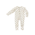 Load image into Gallery viewer, Tan Checker | Bamboo Zip Romper
