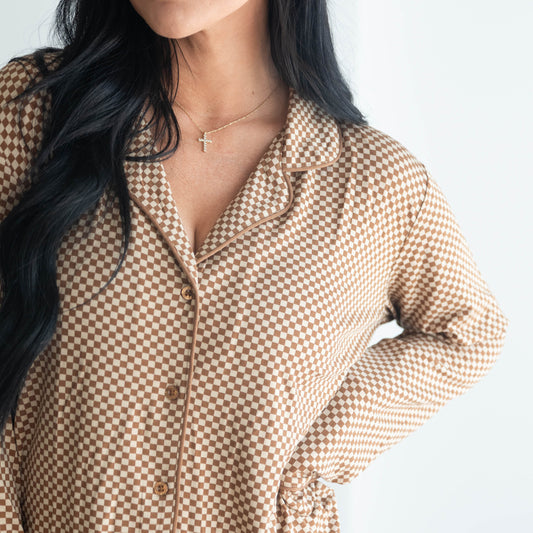 Brown Check | Women's Bamboo Flare Set