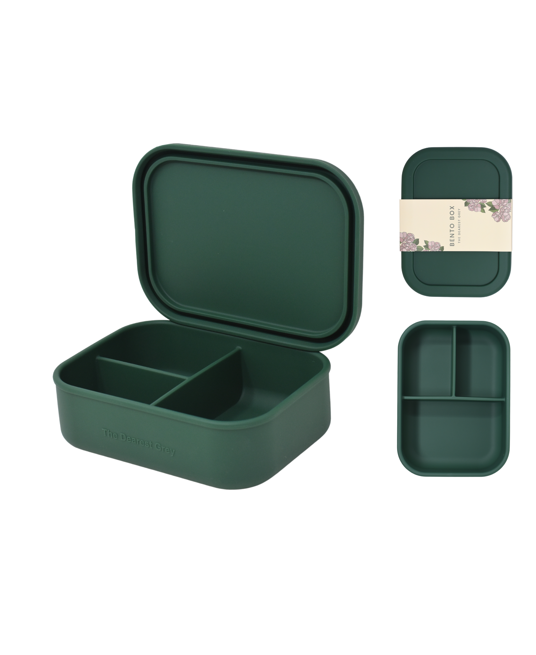 The Dearest Grey - Divided Silicone Bento Lunch Box | Emerald